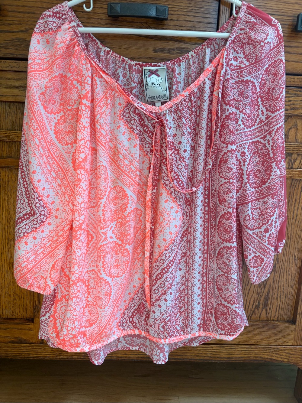 Yoana Baraschi Coral-Pink Boho Peasant Top